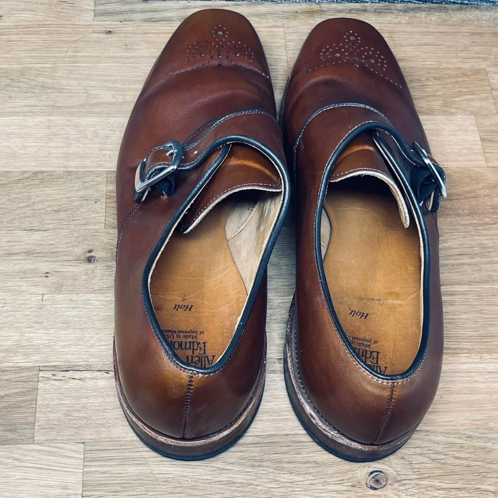 Allen Edmonds Holt Monk Strap Shoes Men 10.5 D Brown Leather Medallion Toe 2142